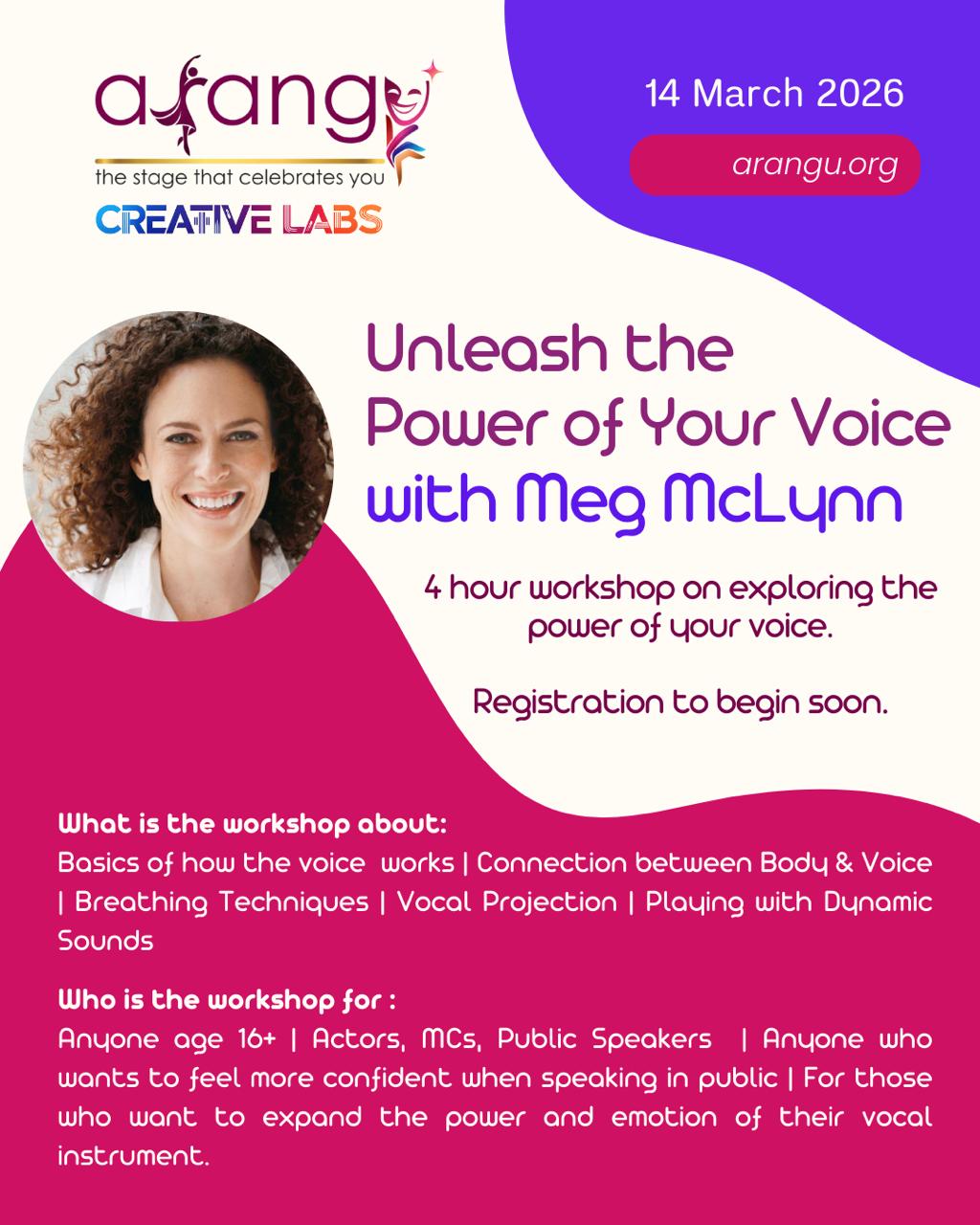 Flyer for the 'Unleash the Power of Your Voice' workshop.